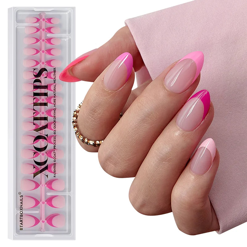 Short Almond Pink Tips Nails